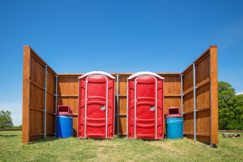 Short-term porta potty units staged for delivery in Chambersburg, Pennsylvania